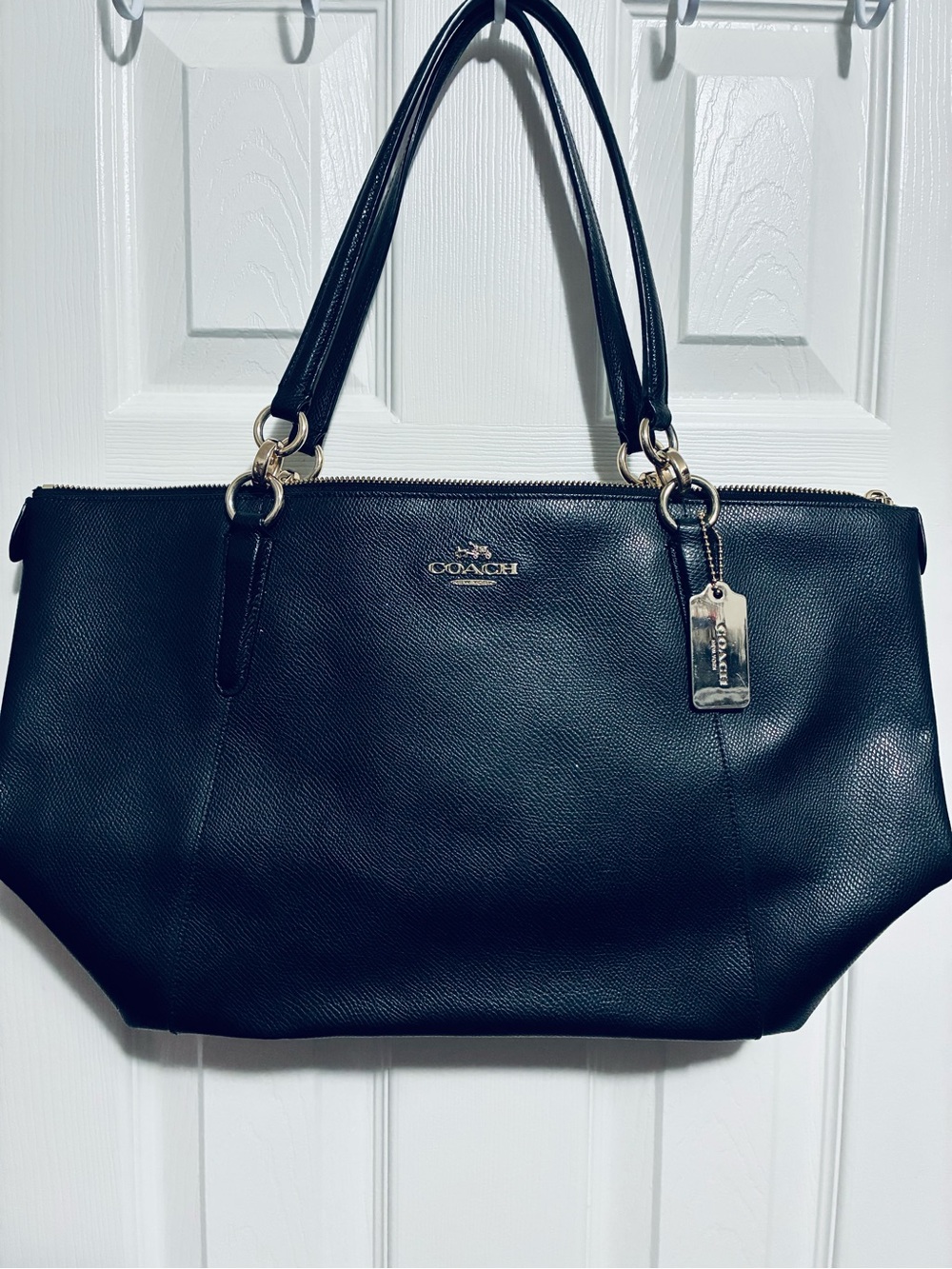 Coach Black Leather Tote with Gold Hardware